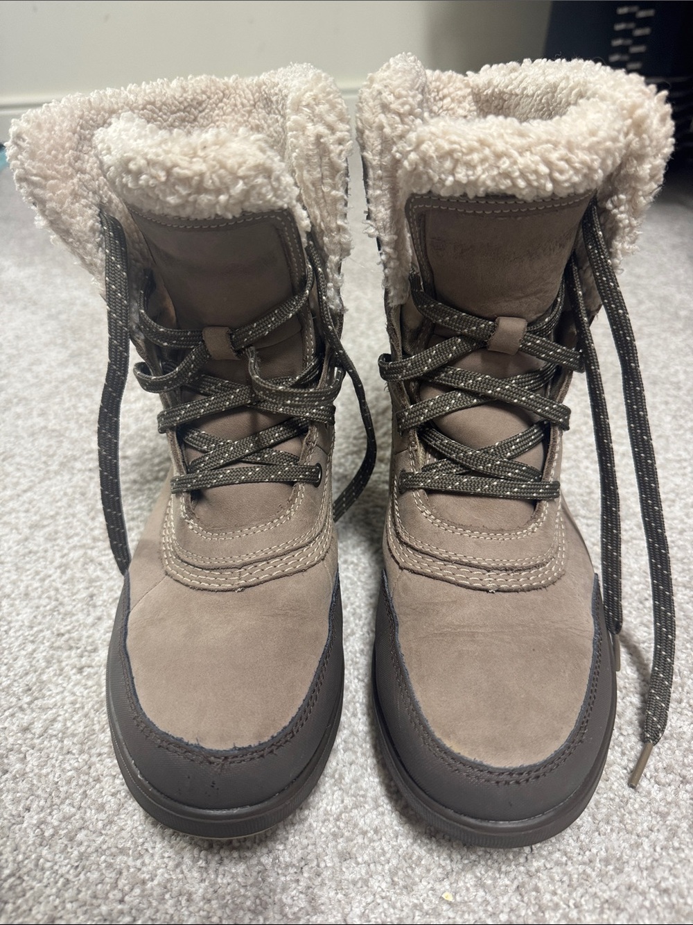 Sorel Kids Taupe Faux-Sherpa Lace-Up Winter Boots